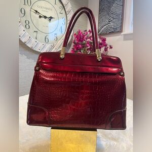 Elegant Red Crocodile-Embossed Handbag
